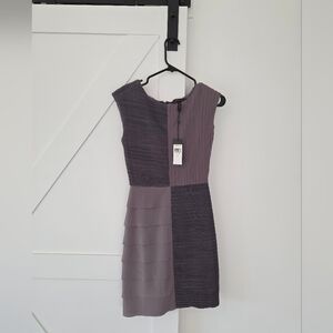 BCBG Elegant Two-Tone Grey Midi Dress
